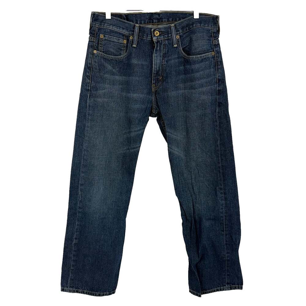 Levis Men 32x30 569 Loose Straight Jeans Baggy Y2K Style Whiskering Dark Blue